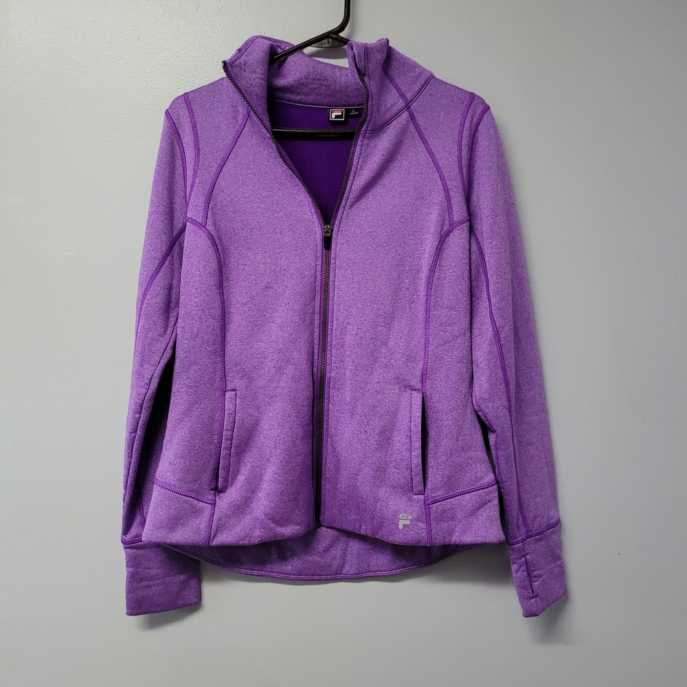 Fila Sport Womens‎ Purple Full Zip Fleece Sweatshirt Jacket Thumbholes Size L